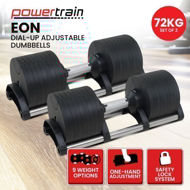 Powertrain Eon 2 x 36kg Dial-Up Adjustable Dumbbell Home Gym Weights Image 11
