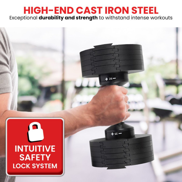 Powertrain Eon 45kg Adjustable Dumbbell Home Gym 9 Strength Training Safety Lock System For Building & Fitness Workouts Image 9