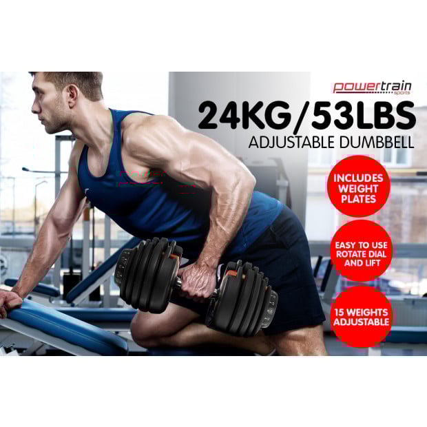 Powertrain 24kg Adjustable Dumbbell Home Gym Weights Image 13