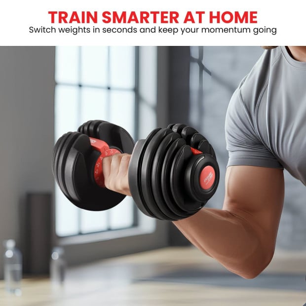 Powertrain 48kg Adjustable Dumbbells 15-in-1 Home Gym Weights  Red Image 7