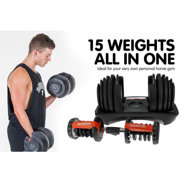 Powertrain 24kg Adjustable Dumbbell Home Gym Weights Image 7