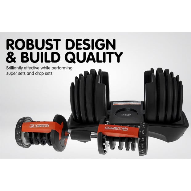 Powertrain 24kg Adjustable Dumbbell Home Gym Weights Image 8