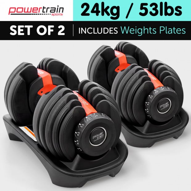 2x 24kg Powertrain Home Gym Adjustable Dumbbells  Image 3