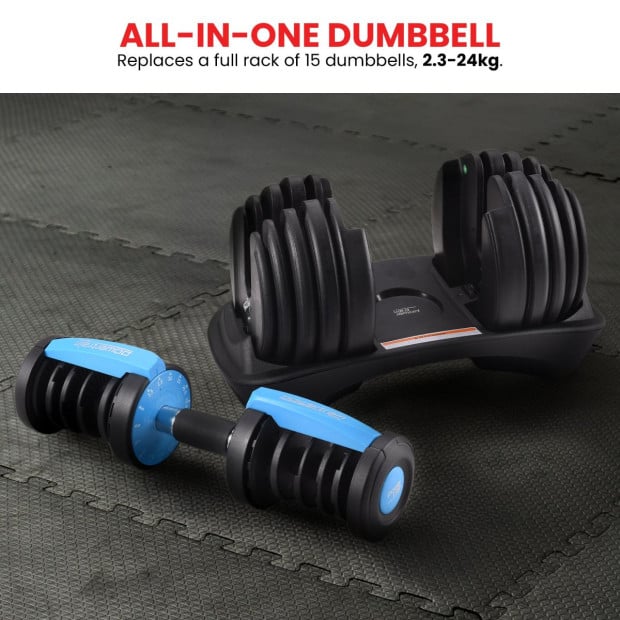 Powertrain 2x 24kg Blue Adjustable Dumbbells Set Home Gym Weights Image 7