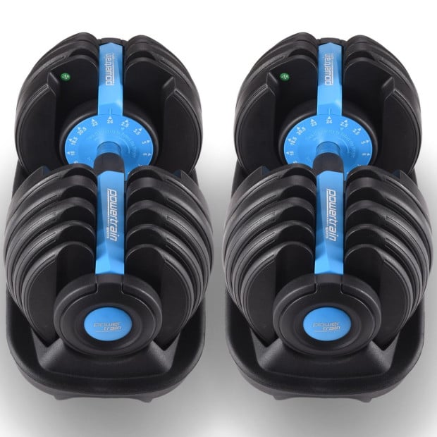 Powertrain 2x 24kg Blue Adjustable Dumbbells Set Home Gym Weights Image 12