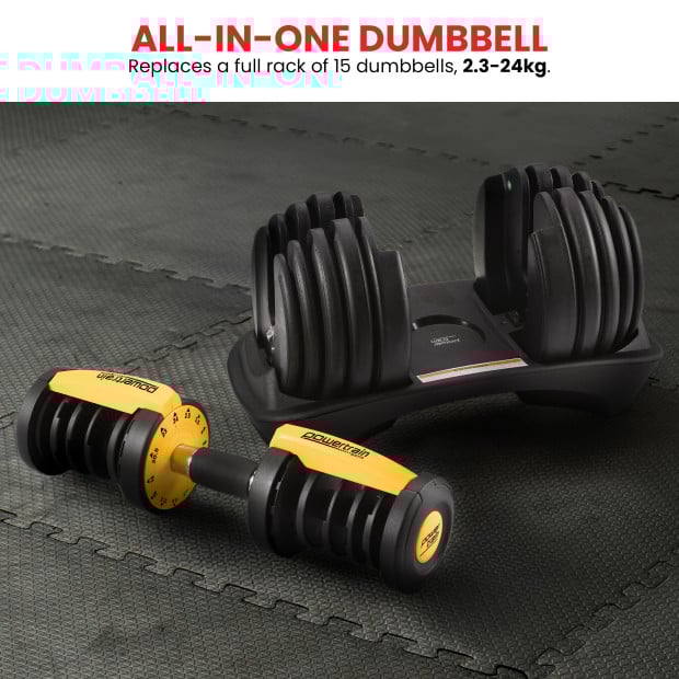Powertrain 48kg Gen3 Adjustable Dumbbells Set Home Gym Weights Gold  Image 7