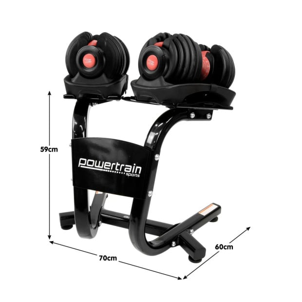 Powertrain 48kg Adjustable Dumbbells with Dumbbell Stand  Red Image 3