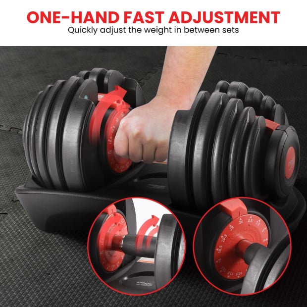 Powertrain 48kg Adjustable Dumbbells with Dumbbell Stand  Red Image 6