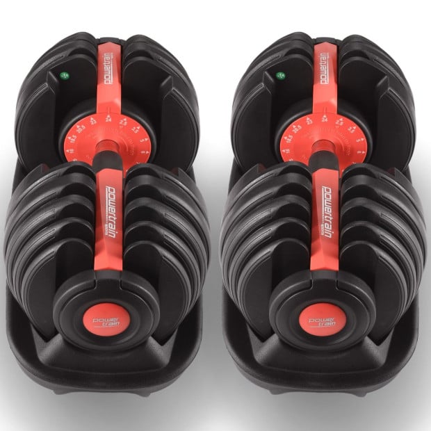 Powertrain 48kg Adjustable Dumbbells with Dumbbell Stand  Red Image 12