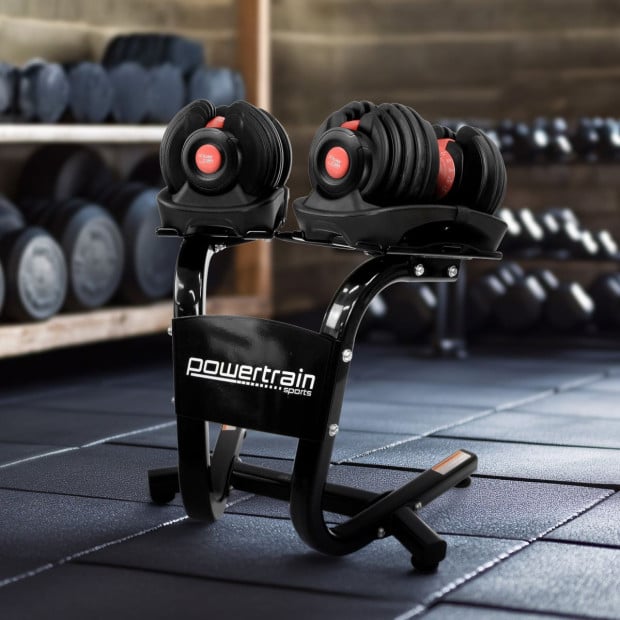 Powertrain 48kg Adjustable Dumbbells with Dumbbell Stand  Red Image 14