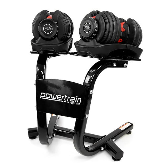 Powertrain 2x 24kg Adjustable Dumbbells Home Gym Weights with Stand
