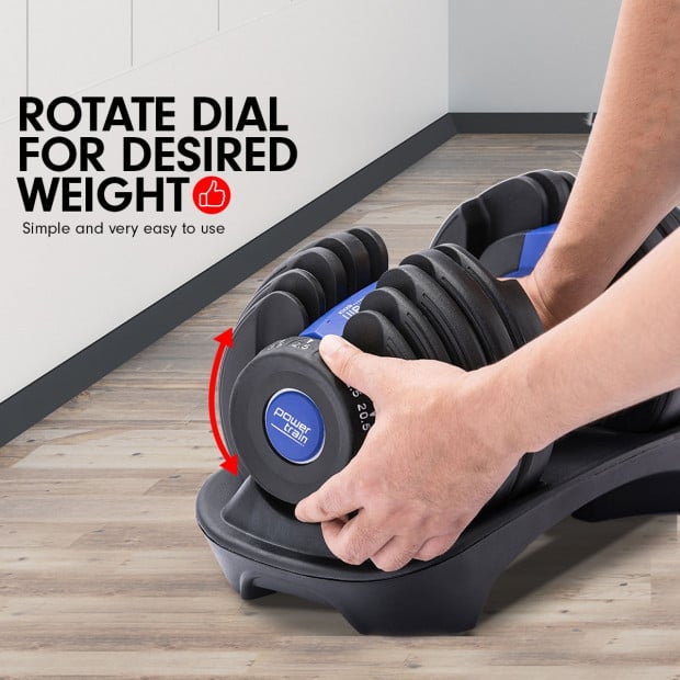 Powertrain 2x 24kg Blue Home Gym Adjustable Dumbbells Weights Image 4