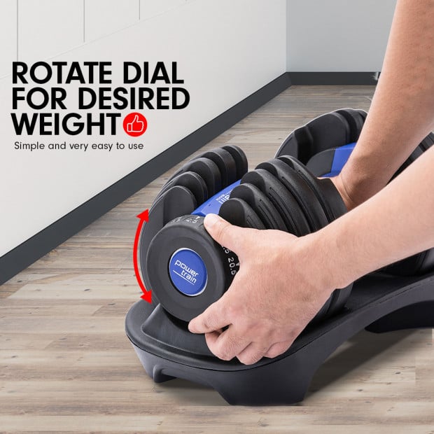 Powertrain 24kg Blue Adjustable Dumbbell Home Gym Weights Image 6