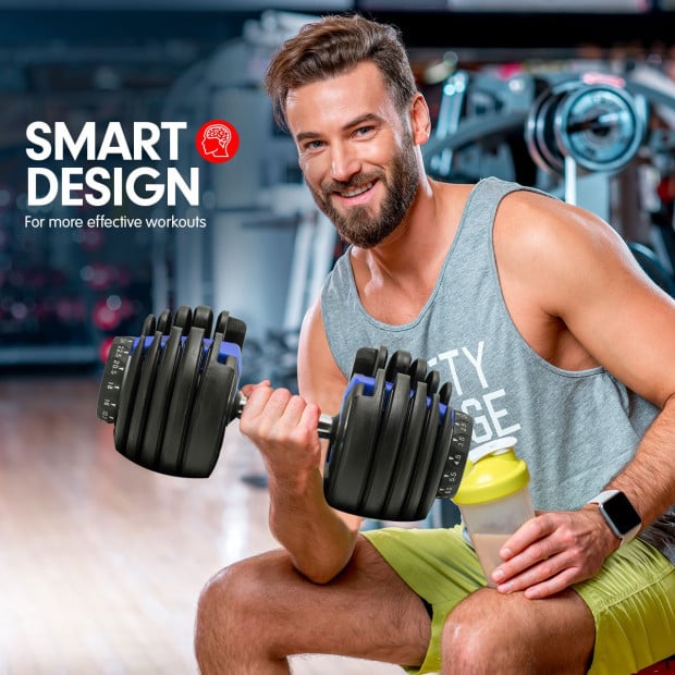Powertrain 2x 24kg Blue Home Gym Adjustable Dumbbells Weights Image 6