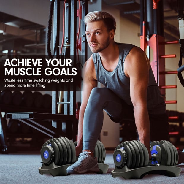 Powertrain 2x 24kg Blue Home Gym Adjustable Dumbbells Weights Image 8