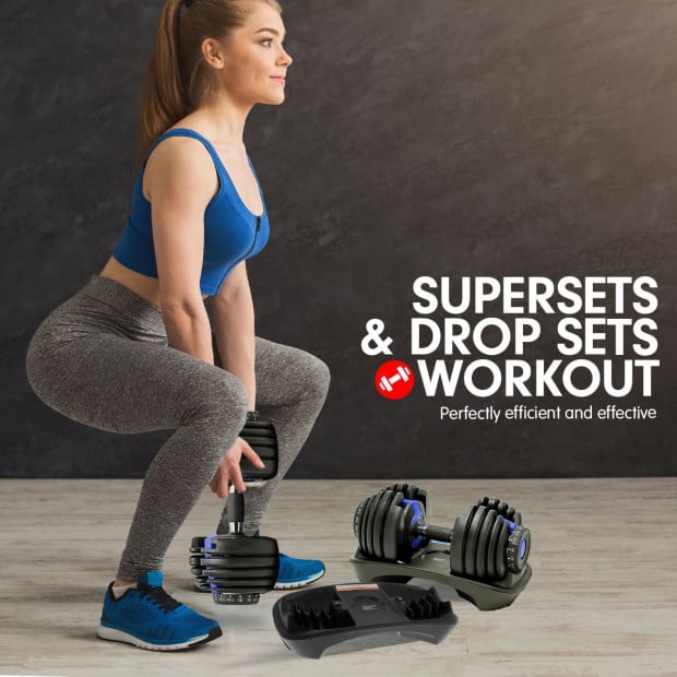 Powertrain 2x 24kg Blue Home Gym Adjustable Dumbbells Weights Image 2
