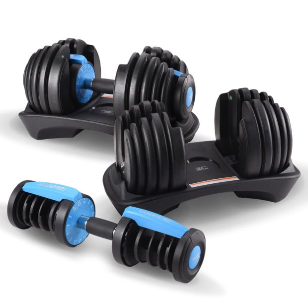 Powertrain 2x 24kg Blue Home Gym Adjustable Dumbbells Weights Image 9