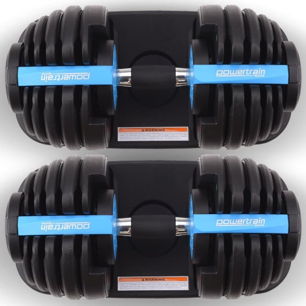 Powertrain 2x 24kg Blue Home Gym Adjustable Dumbbells Weights Image 11