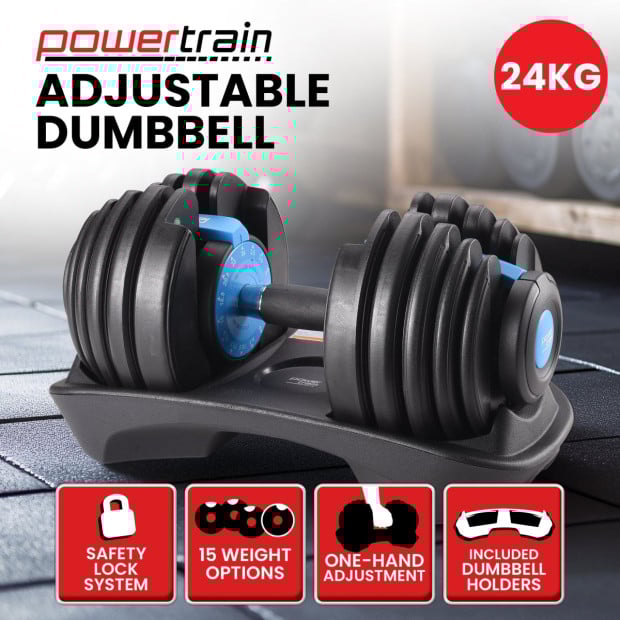 Powertrain 24kg Blue Adjustable Dumbbell Home Gym Weights