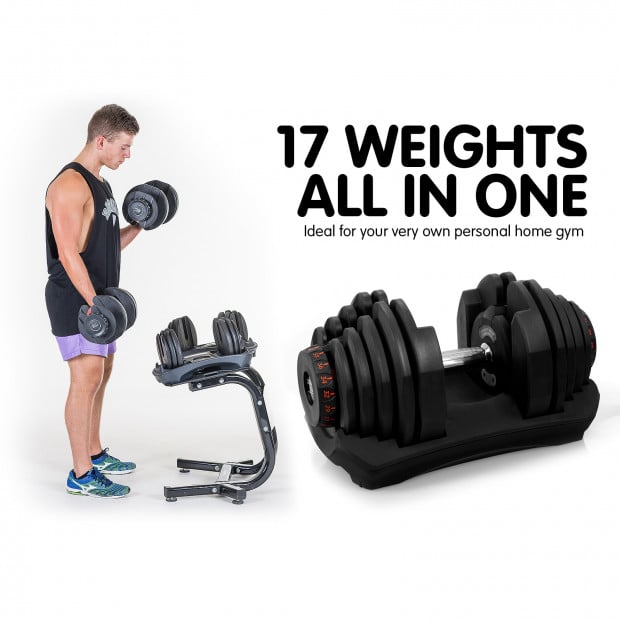 Powertrain 2x 40kg Adjustable Dumbbell Home Gym Weights with Stand Image 4