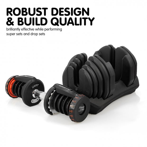 Powertrain 2x 40kg Adjustable Dumbbell Home Gym Weights with Stand Image 6