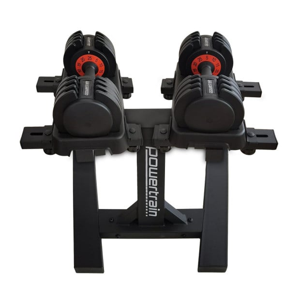 Powertrain 2x GEN2 Pro 25kg Adjustable Dumbbell Set Home Gym Weights with Stand Image 4