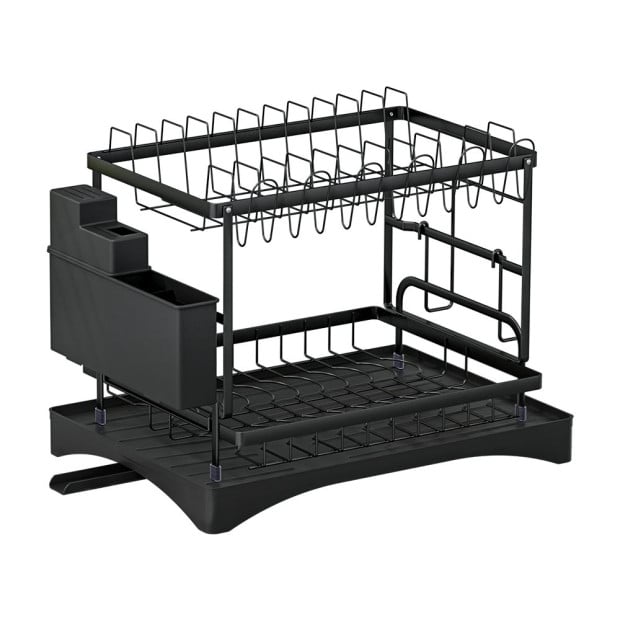 Kitchen 2 Tiers Dish Rack Expandable Drying Drainer Cutlery Holder