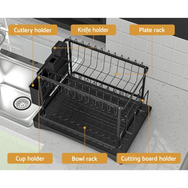Kitchen 2 Tiers Dish Rack Expandable Drying Drainer Cutlery Holder Image 4