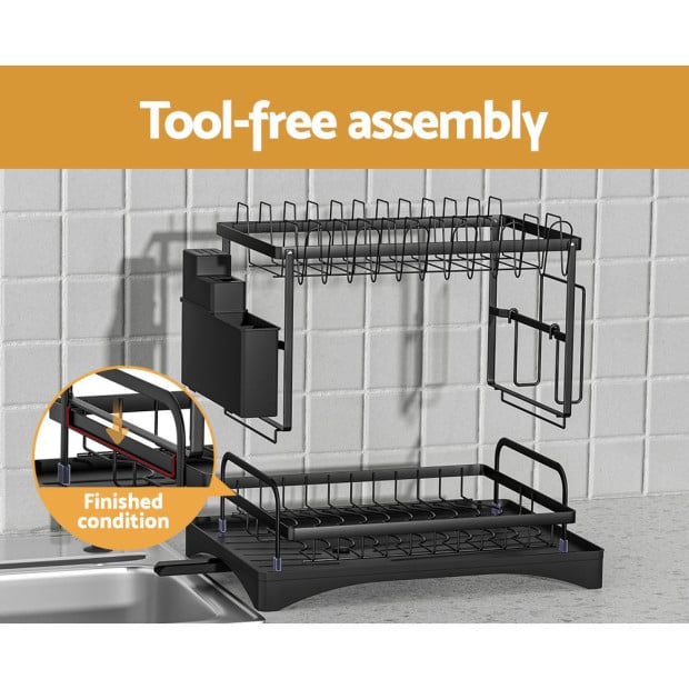 Kitchen 2 Tiers Dish Rack Expandable Drying Drainer Cutlery Holder Image 5