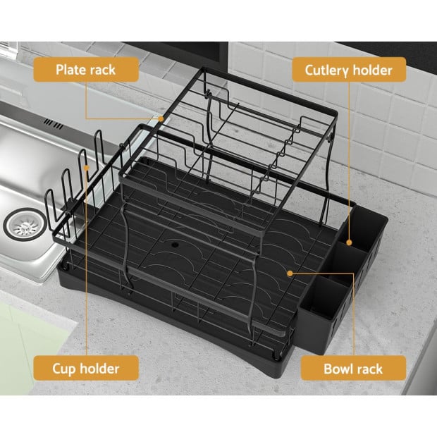 Dish Rack Expandable Drying Drainer Holder Tray Kitchen 2 Tiers Image 4