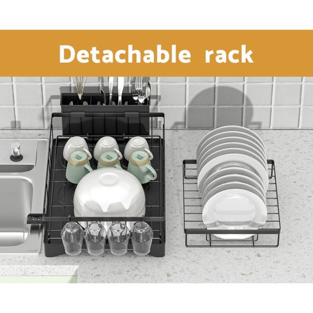 Dish Rack Expandable Drying Drainer Holder Tray Kitchen 2 Tiers Image 5