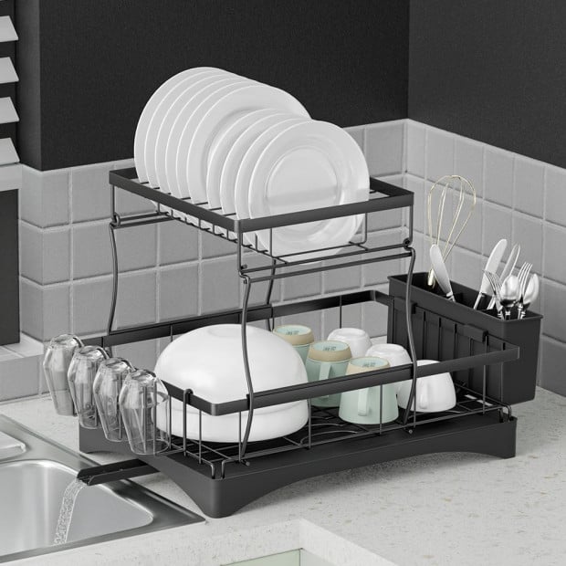 Dish Rack Expandable Drying Drainer Holder Tray Kitchen 2 Tiers Image 7