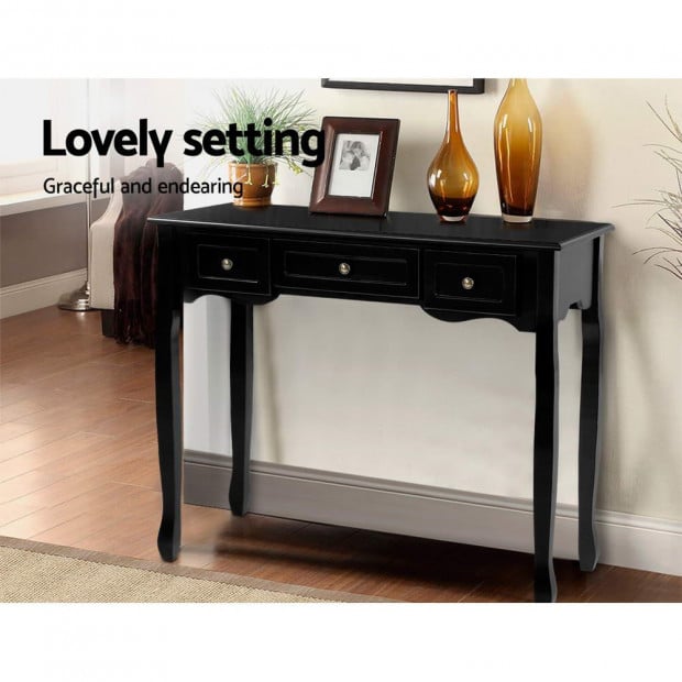 Hallway Console Table Hall Side Dressing Entry Display 3 Drawers Black Image 4