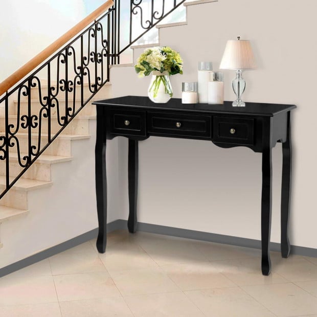 Hallway Console Table Hall Side Dressing Entry Display 3 Drawers Black Image 7