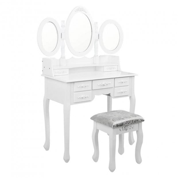 7 Drawer Dressing Table with Mirror White