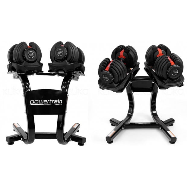 2x 24kg Powertrain Home Gym Adjustable Dumbbells with Stand Image 3