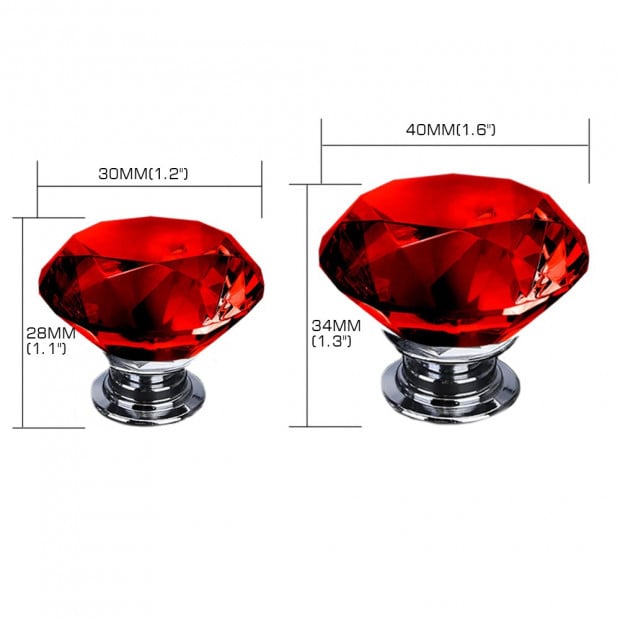 16 Pack 30mm Red Diamond Clear Crystal Glass Door Pull Drawer Knob Image 5