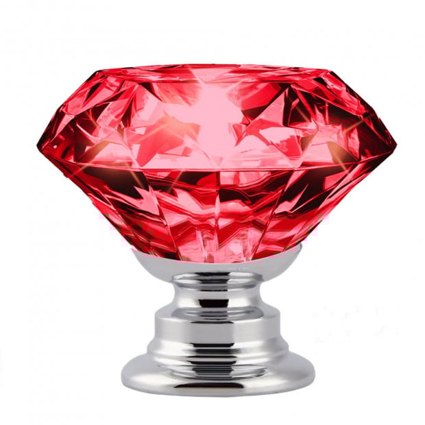 16 Pack 30mm Red Diamond Clear Crystal Glass Door Pull Drawer Knob