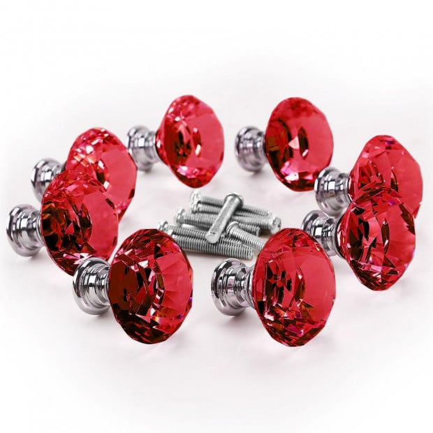 16 Pack 30mm Red Diamond Clear Crystal Glass Door Pull Drawer Knob Image 2