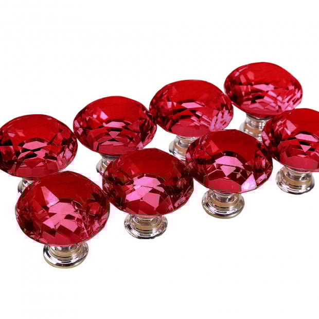16 Pack 30mm Red Diamond Clear Crystal Glass Door Pull Drawer Knob Image 3