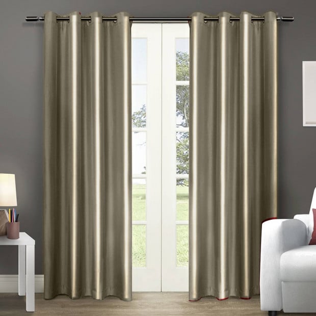 1 Pair Blockout Curtains Panels 3 Layers Eyelet Beige 140x160cm