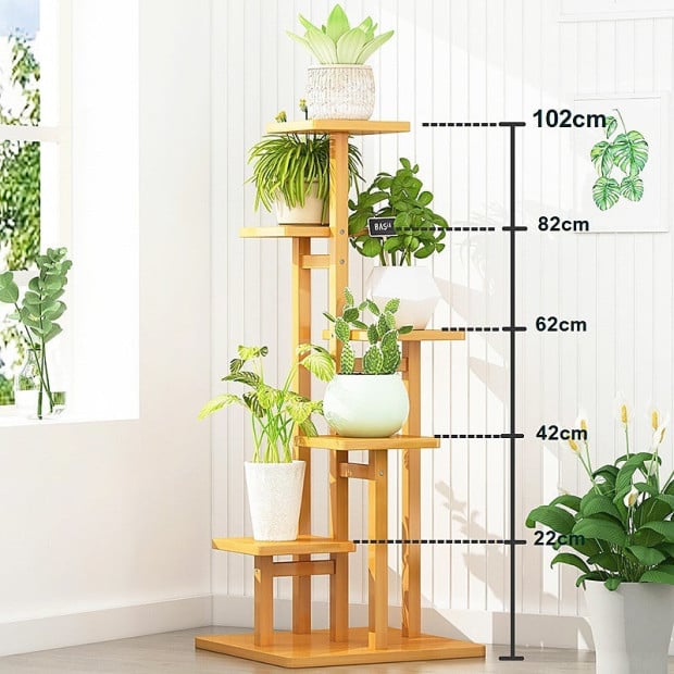 5 Tiers Vertical Bamboo Plant Stand Flower Shelf Rack Outdoor Garden Image 3