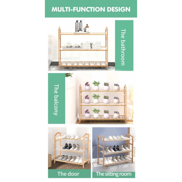 Bamboo Shoe Rack Storage Wooden Shelf Stand 3 Tiers Layers Image 8