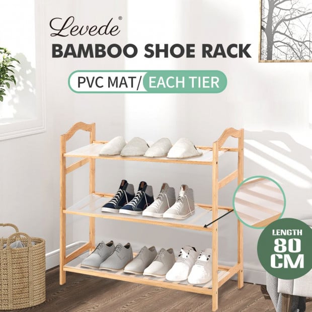 Bamboo Shoe Rack Storage Wooden Shelf Stand 3 Tiers Layers Image 2