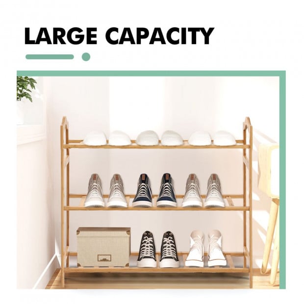 Bamboo Shoe Rack Storage Wooden Shelf Stand 3 Tiers Layers Image 5
