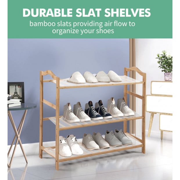 Bamboo Shoe Rack Storage Wooden Shelf Stand 3 Tiers Layers Image 6