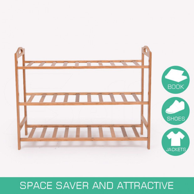 2x 3 Tier Bamboo Shoe Rack Organizer Storage Shelves Stand Image 3