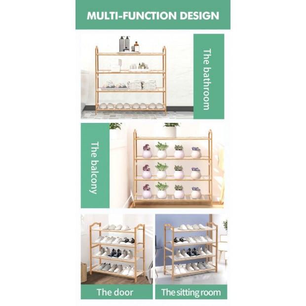Bamboo Shoe Rack Storage Wooden Shelf Stand 4 Tiers Layers 80cm Image 8
