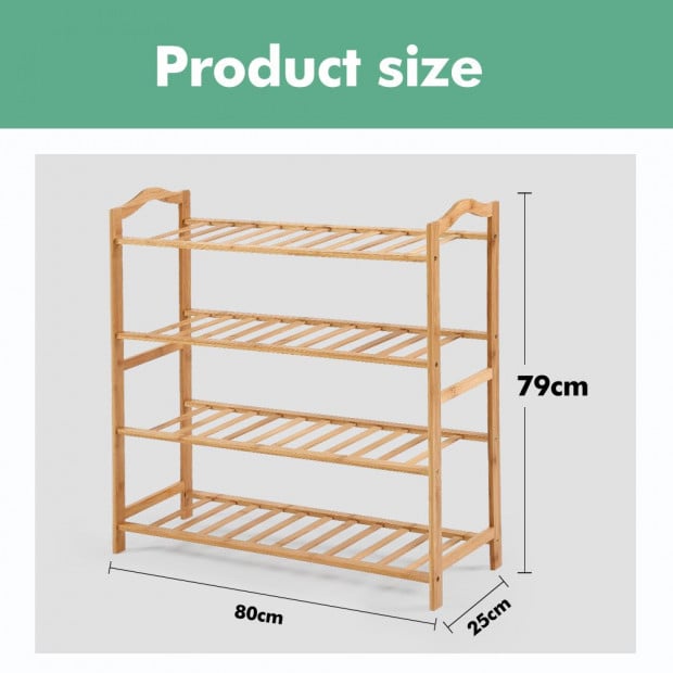 Bamboo Shoe Rack Storage Wooden Shelf Stand 4 Tiers Layers 80cm Image 9
