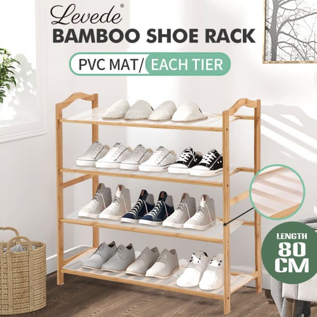 Bamboo Shoe Rack Storage Wooden Shelf Stand 4 Tiers Layers 80cm Image 2